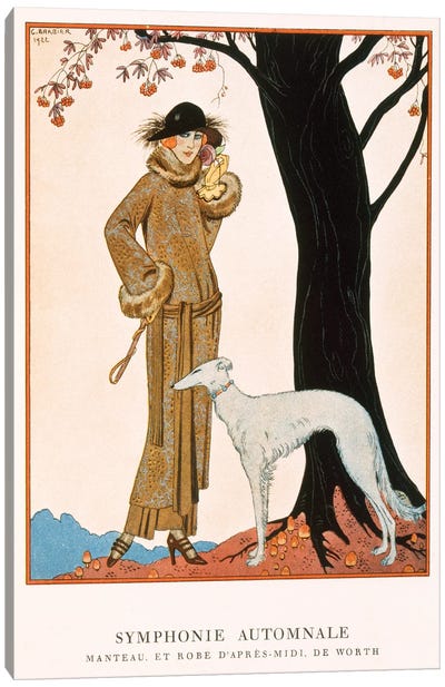 Autumnal Symphony, afternoon coat and dress by Worth, from 'Gazette de Bon Ton' No.9, 1922 Canvas Art Print