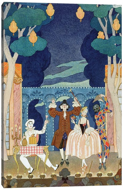 Pantomime Stage, illustration for 'Fetes Galantes' by Paul Verlaine  1924  Canvas Art Print