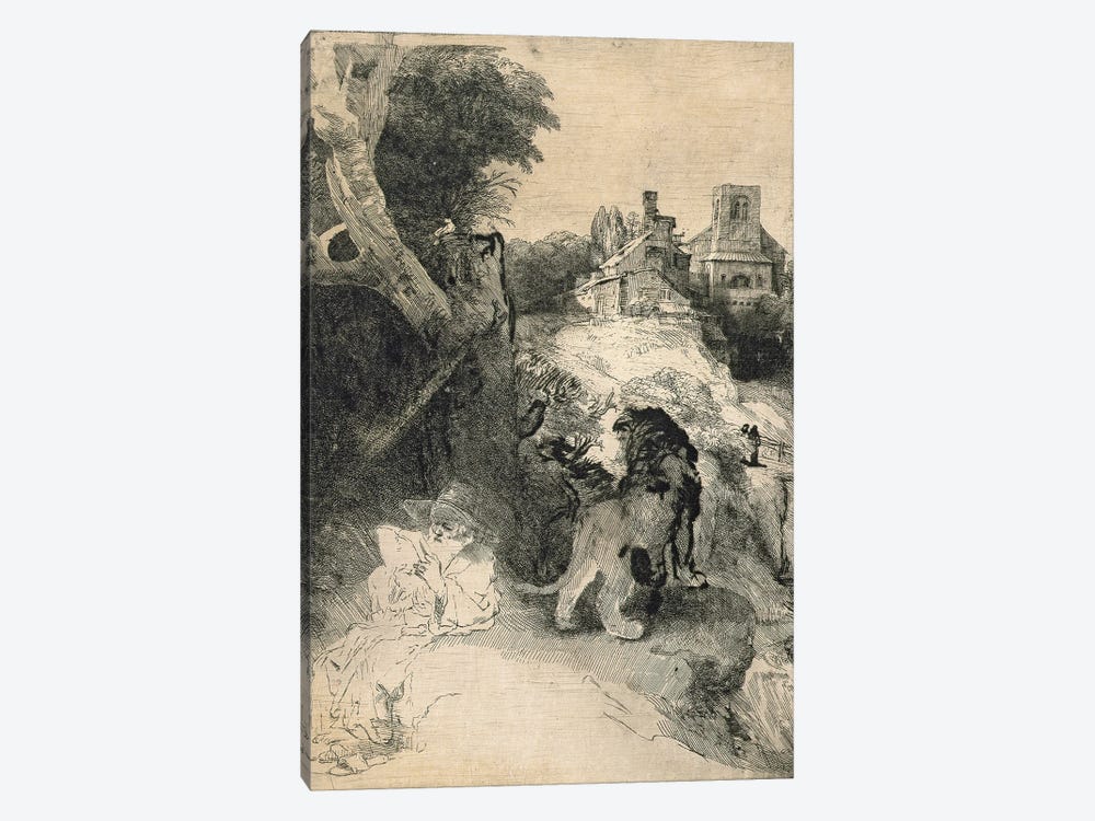 AD.12.39-376 St. Jerome in an Italian landscape by Rembrandt van Rijn 1-piece Canvas Art