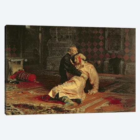 Ivan the Terrible and his Son on the 16th November, 1581, 1885  Canvas Print #BMN10514} by Ilya Efimovich Repin Canvas Artwork