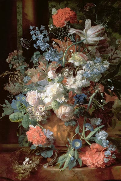Botanical Still Life: Bouquet of Flowers in a Landscape by Jan van Huysum
