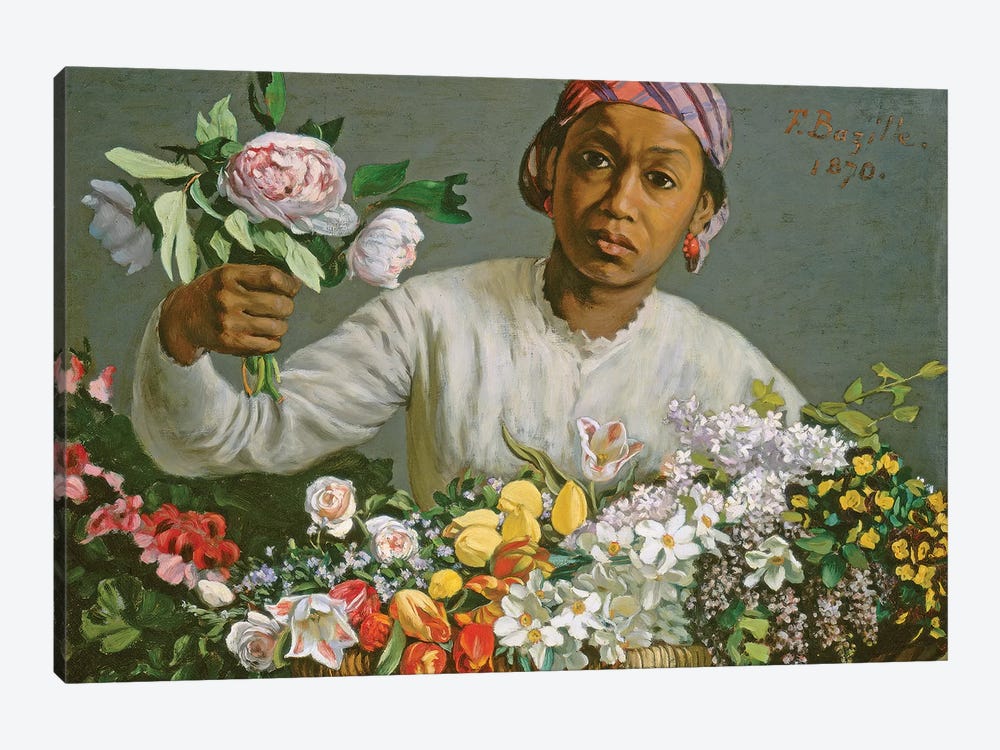 Young Woman with Peonies, 1870  by Jean Frederic Bazille 1-piece Canvas Art Print