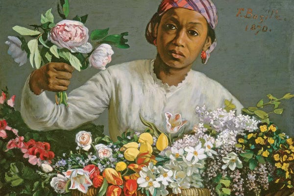 Impressionism: Young Woman with Peonies, 1870  by Jean Frederic Bazille