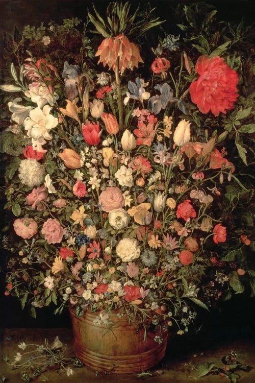 Large bouquet of flowers in a wooden tub, 1606-07, 