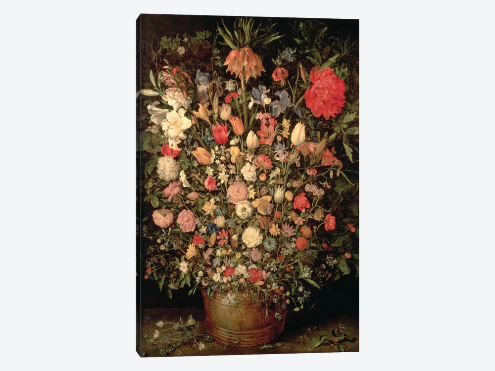 Large bouquet of flowers in a wooden tub, 1606-07,  1-piece Canvas Art