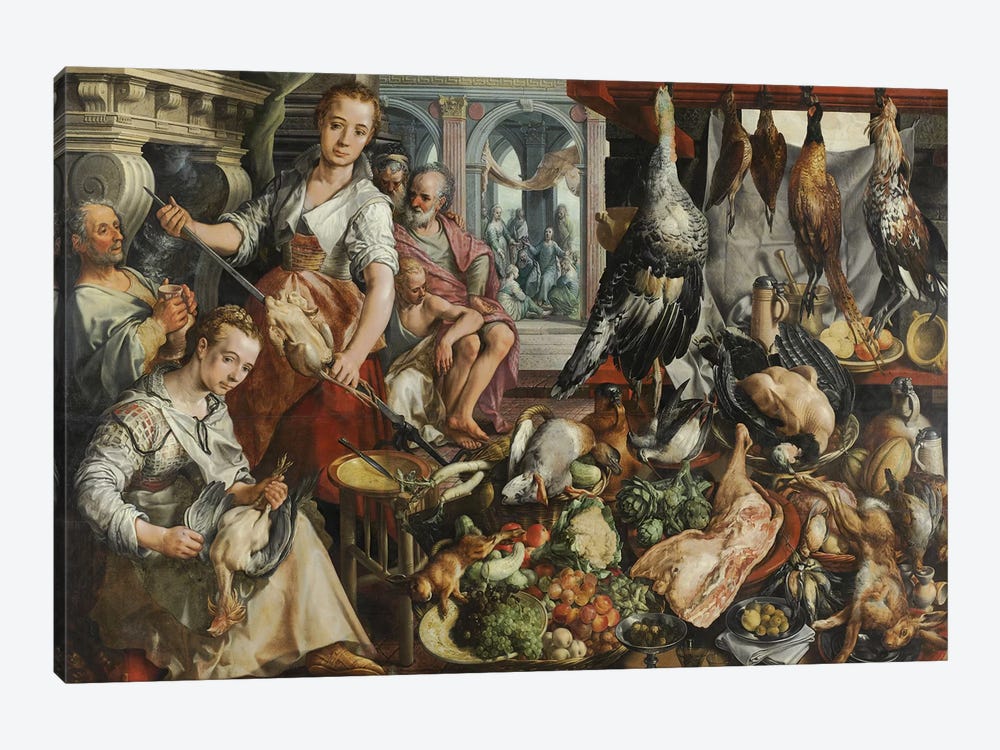 The Well-stocked Kitchen, 1566  by Joachim Beuckelaer 1-piece Canvas Art Print