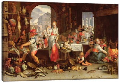 Kitchen Scene with the Parable of the Feast  Canvas Art Print