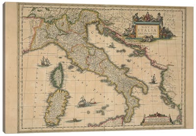 Map of Italy by Joan Blaeu Canvas Art Print