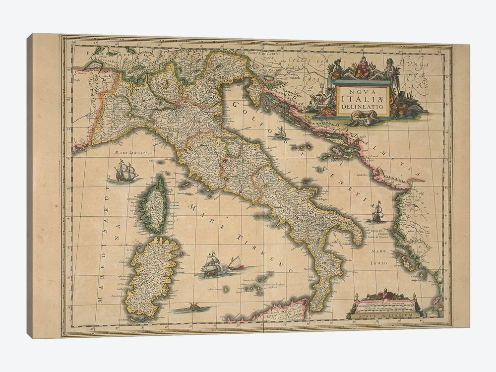 Map of Italy by Joan Blaeu by Joan Blaeu 1-piece Canvas Print