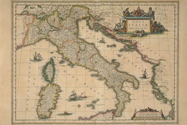Antique Maps: Map of Italy by Joan Blaeu by Joan Blaeu