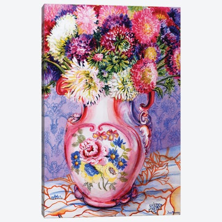 Asters in a Pink Floral Victorian Jug 2002 Canvas Print #BMN10569} by Joan Thewsey Canvas Wall Art