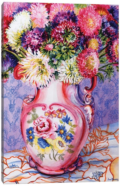 Asters in a Pink Floral Victorian Jug 2002 Canvas Art Print
