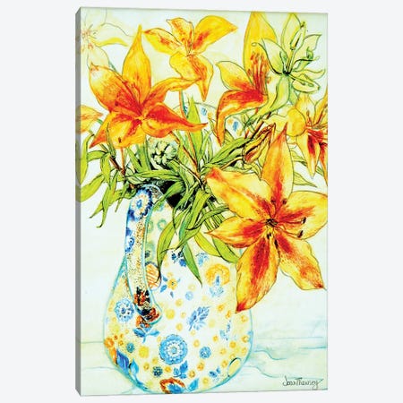 Orange Lilies in a Japanese Vase, 2000, Canvas Print #BMN10575} by Joan Thewsey Canvas Artwork