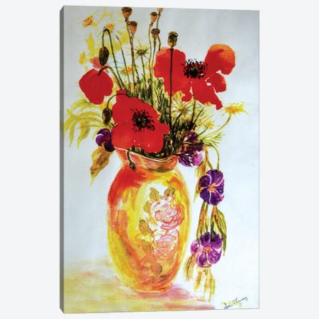 Poppies in a Vase,2000,  Canvas Print #BMN10577} by Joan Thewsey Canvas Wall Art