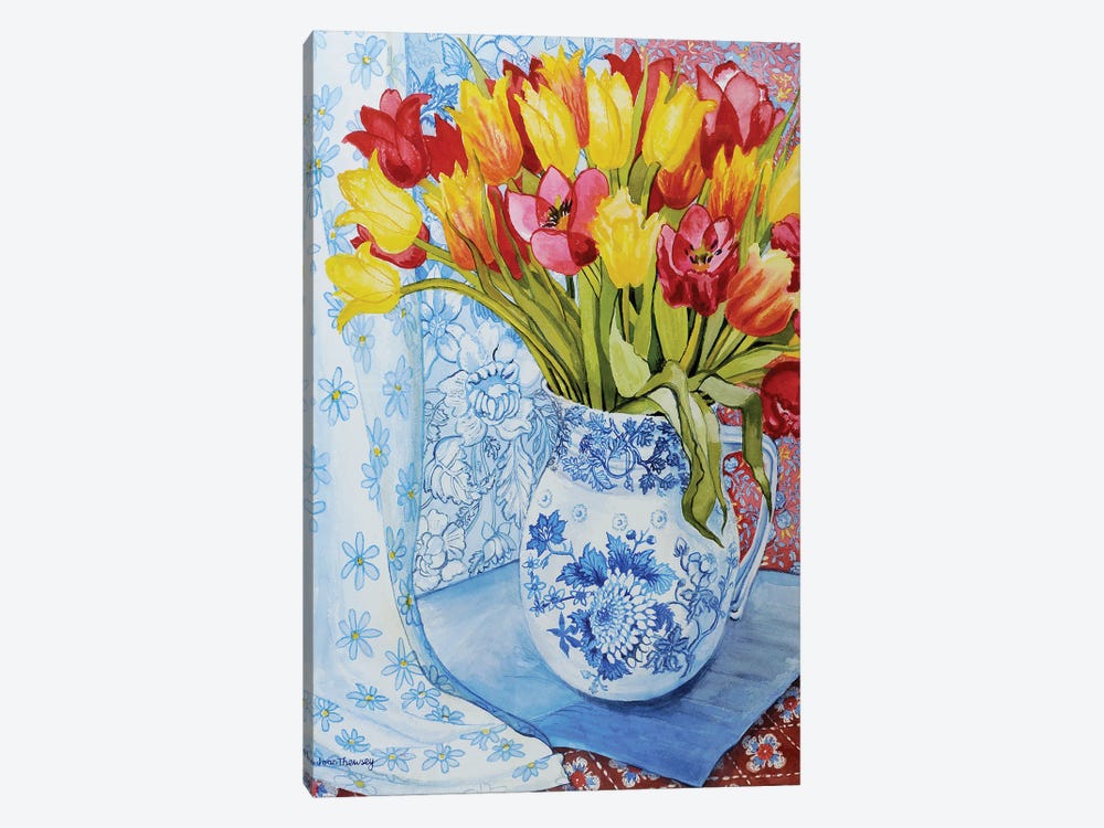Red and yellow tulips in a Copeland jug  by Joan Thewsey 1-piece Canvas Art