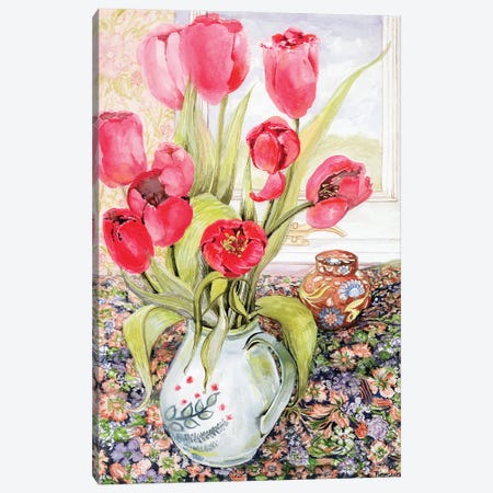 Tulips in a Rye Jug  Canvas Print #BMN10584} by Joan Thewsey Art Print