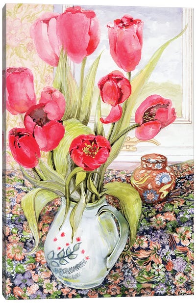Tulips in a Rye Jug  Canvas Art Print