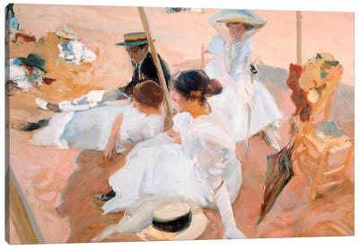 Under the Parasol, on the Beach at Zarautz, 1905  Canvas Art Print