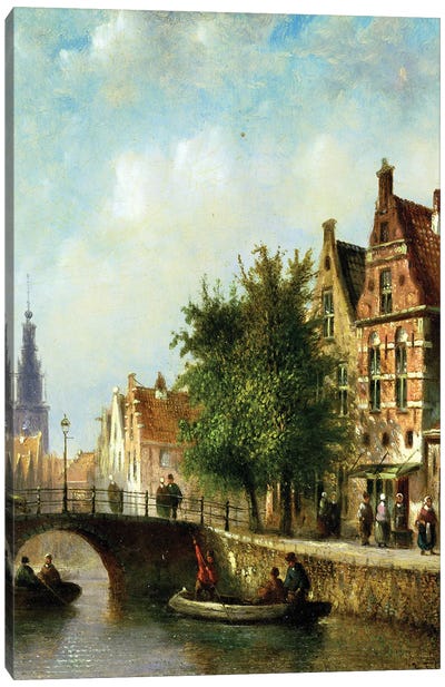 Figures on a Canal, Amsterdam  Canvas Art Print