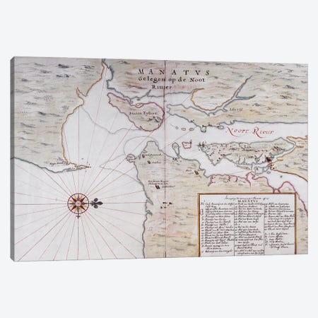 Map of Manhattan, North America, 1639  Canvas Print #BMN10609} by Johannes Vingboons Art Print