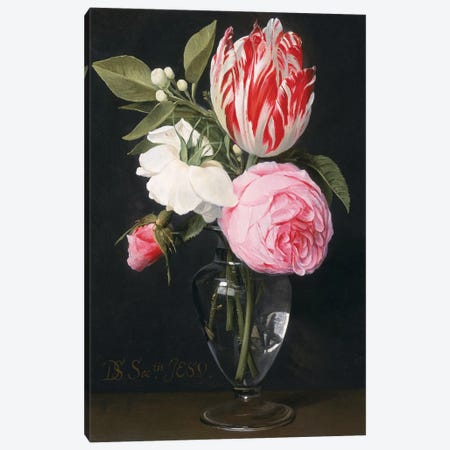 Flowers in a glass vase  Canvas Print #BMN1060} by Daniel Seghers Canvas Art