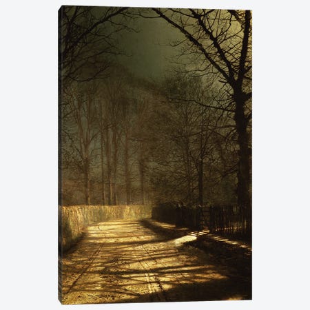 A Moonlit Lane, with two lovers by a gate Canvas Print #BMN10617} by John Atkinson Grimshaw Canvas Print