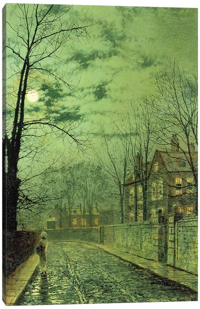 A Moonlit Road  Canvas Art Print - John Atkinson Grimshaw