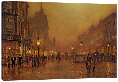 A Street at Night  Canvas Art Print - John Atkinson Grimshaw