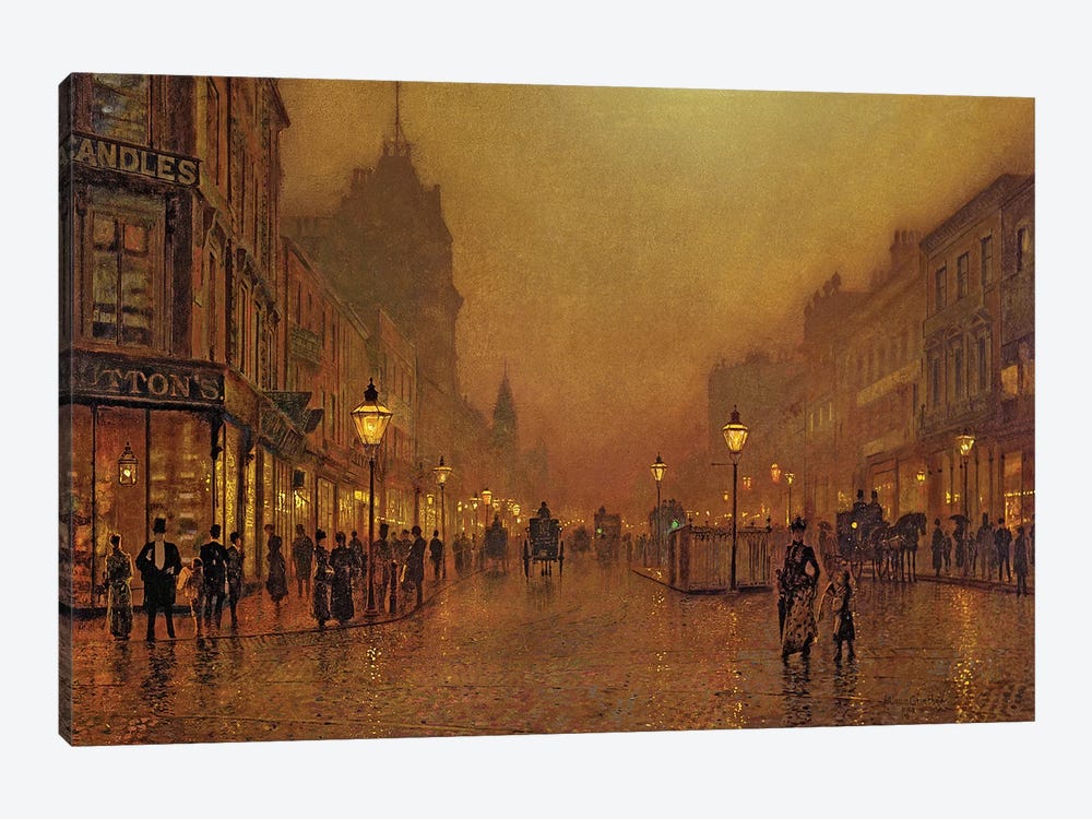 A Street at Night  by John Atkinson Grimshaw 1-piece Canvas Art Print