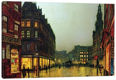 Boar Lane, Leeds, 1881  Canvas Art Print - John Atkinson Grimshaw