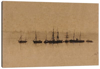 Boats at Anchor in an Estuary, 1892  Canvas Art Print - John Atkinson Grimshaw