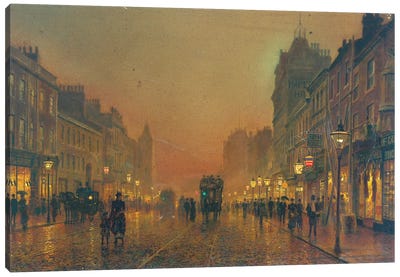 Briggate, Leeds, 1891  Canvas Art Print - John Atkinson Grimshaw