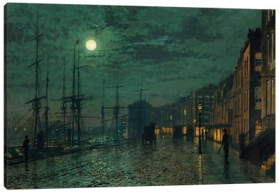 City Docks by Moonlight  Canvas Art Print - John Atkinson Grimshaw
