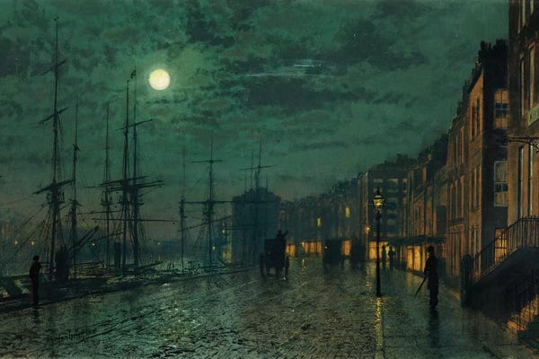 John Atkinson Grimshaw: City Docks by Moonlight  by John Atkinson Grimshaw