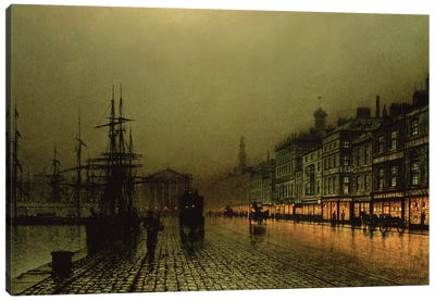 Greenock Dock by Moonlight Canvas Art Print - John Atkinson Grimshaw