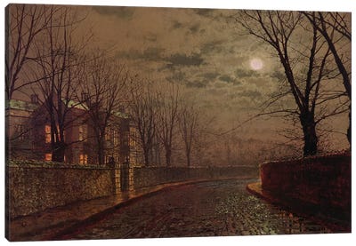 Moonlit Street Scene, 1882  Canvas Art Print - John Atkinson Grimshaw