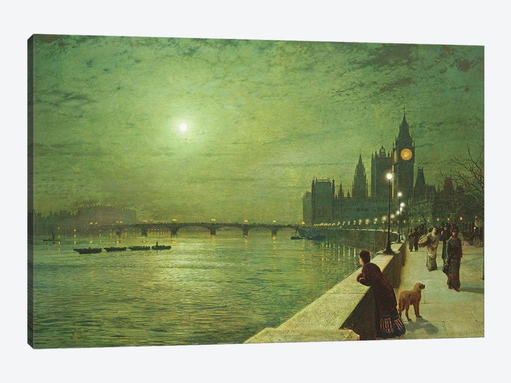 Reflections on the Thames, Westminster, 1880  by John Atkinson Grimshaw 1-piece Canvas Artwork