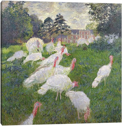The Turkeys at the Chateau de Rottembourg, Montgeron, 1877  Canvas Art Print - Claude Monet