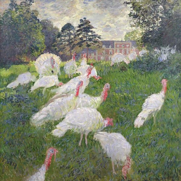 All Things Monet: The Turkeys at the Chateau de Rottembourg, Montgeron, 1877  by Claude Monet