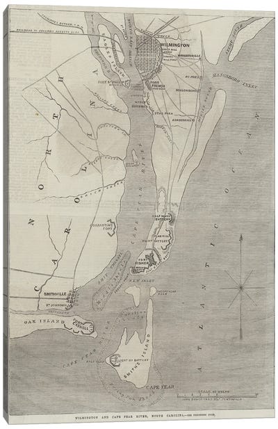 Wilmington and Cape Fear River, North Carolina  Canvas Art Print - State Maps