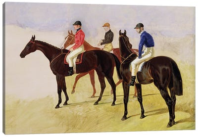 Study of Three Steeplechase Cracks: Three Racehorses with Jockeys Up  Canvas Art Print