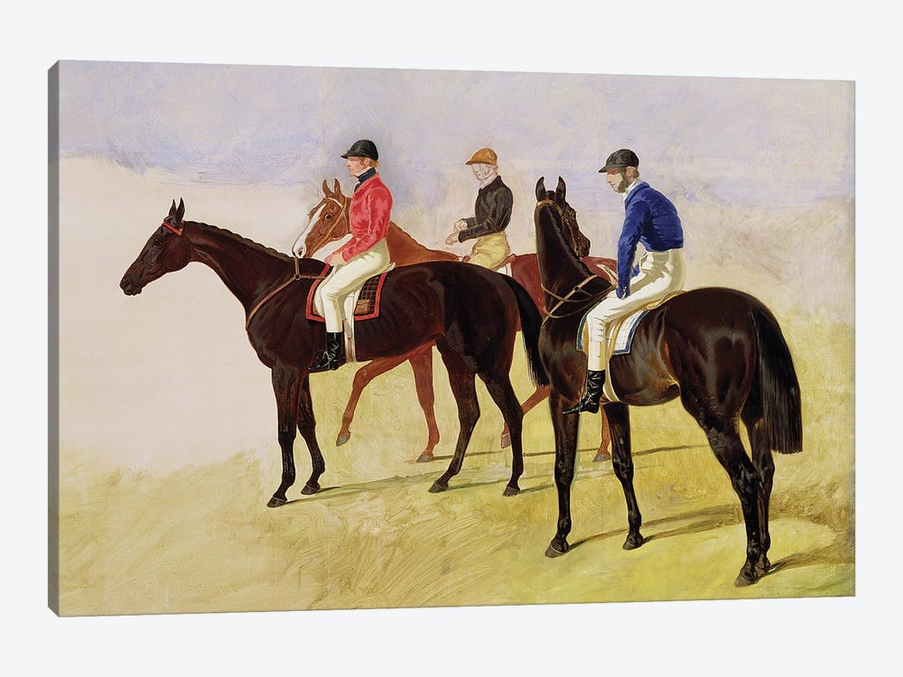 Study of Three Steeplechase Cracks: Three Racehorses with Jockeys Up  by John Frederick Herring Sr 1-piece Canvas Wall Art