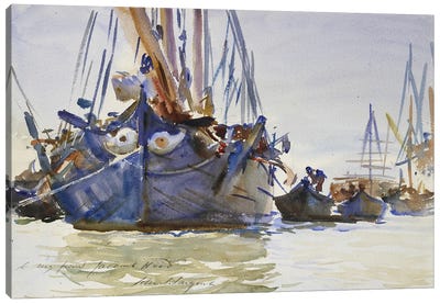 Italian sailing Vessels at Anchor  Canvas Art Print - John Singer Sargent 
