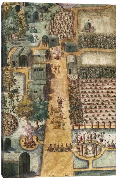 The Indian village of Secoton, c.1570-80   Canvas Art Print