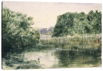 View of a Lake with Trees, 1857  Canvas Art Print