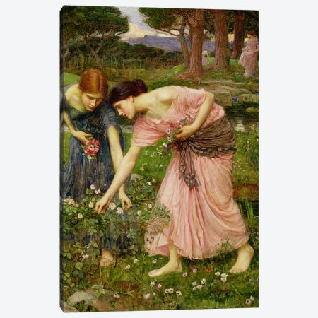 Gather Ye Rosebuds While Ye May', 1909  Canvas Print #BMN10855} by John William Waterhouse Canvas Print