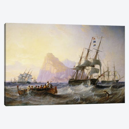 British Men O' War off Gibraltar, 1855  Canvas Print #BMN10868} by John Wilson Carmichael Canvas Print
