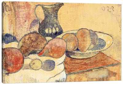 Still life with a Pitcher and Fruit Canvas Art Print - Paul Gauguin