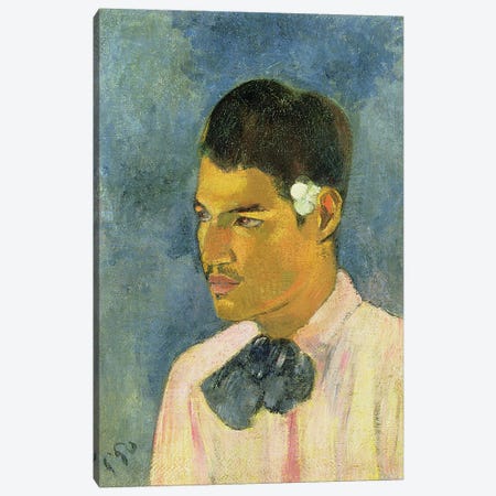 Young Man with a Flower Behind his Ear, 1891  Canvas Print #BMN10931} by Paul Gauguin Canvas Art Print