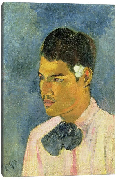 Young Man with a Flower Behind his Ear, 1891  Canvas Art Print - Paul Gauguin
